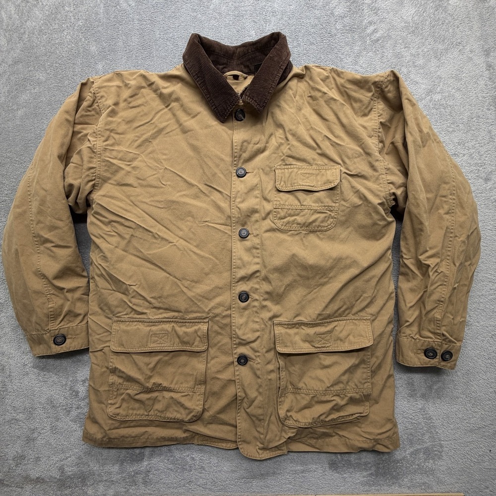 Vintage North Bay Coat Mens Large Brown Canvas Plaid Lined Button Workwear Field